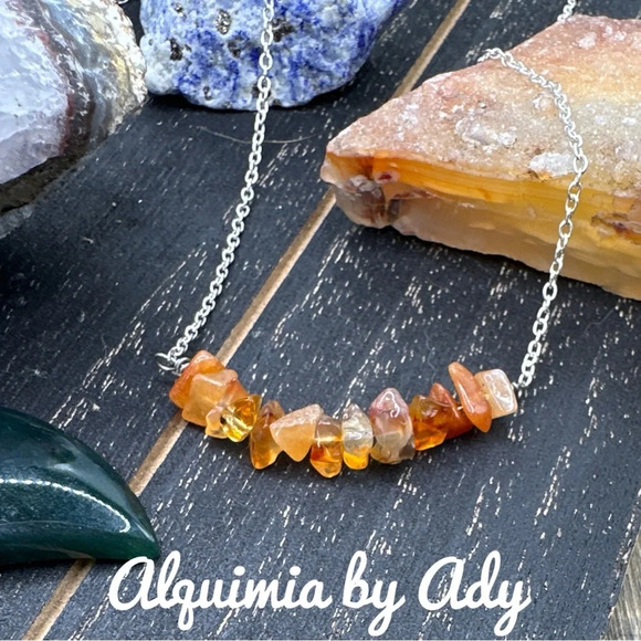 Carnelian and Silver 925 stamped balance bar pendant necklace/dainty - Picture 1 of 4